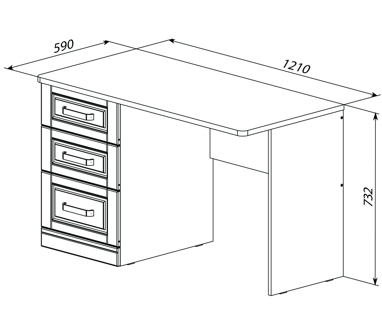 Стол письменный с 3 мя ящиками
